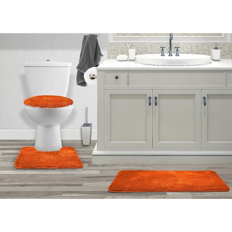 Queen Mary 3 Piece Bathroom Rug Set, Luxury Soft Plush Bath Mat, Contour Rug, Lid Cover, Non-Slip