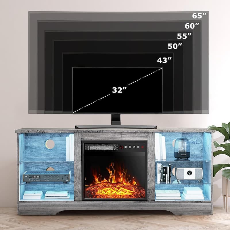 Bossin 58" Fireplace TV Stand with 18'' Electric Fireplace,Modern Entertainment Center for 65'' TVs,TV Cabinet