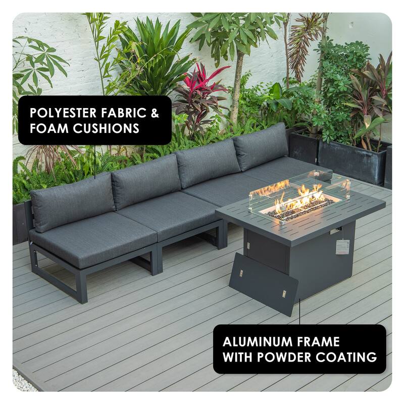 Chelsea Modern 5-Piece Aluminum Outdoor Patio Conversation Set with Coffee Table with Removable and Washable Cushion Covers
