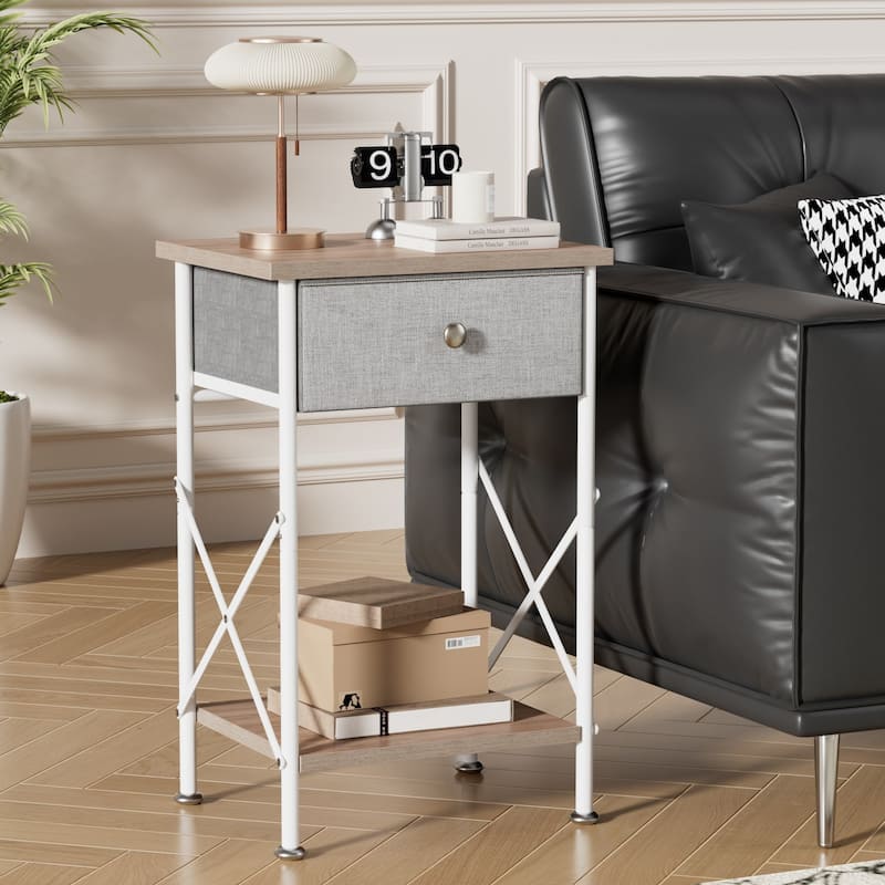 Javlergo X-Frame Nightstand with Removable Fabric Drawer 1 or 2-Pack Options Small Space Nightstand with Open Shelf for Bedroom - Light Gray - 1-drawer