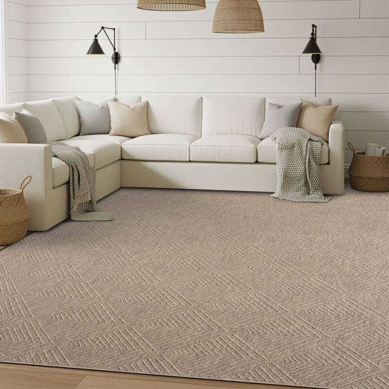 Alameda Solid Color Chevron Machine Washable Indoor Area Rug