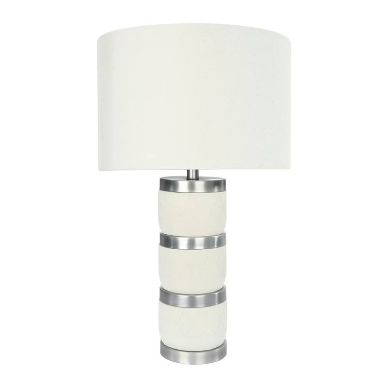 Raw Concrete Table Lamp with Diamond Design and Metal Accents - Aged Pewter