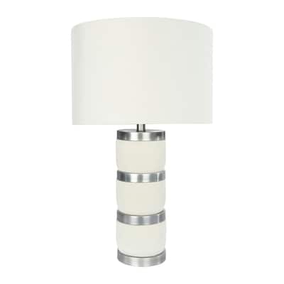 Raw Concrete Table Lamp with Diamond Design and Metal Accents