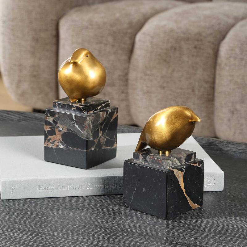 Uttermost Golden Finch Bird Figurines (Set of 2) - 3.00" W x 6.50" H x 3.00" D