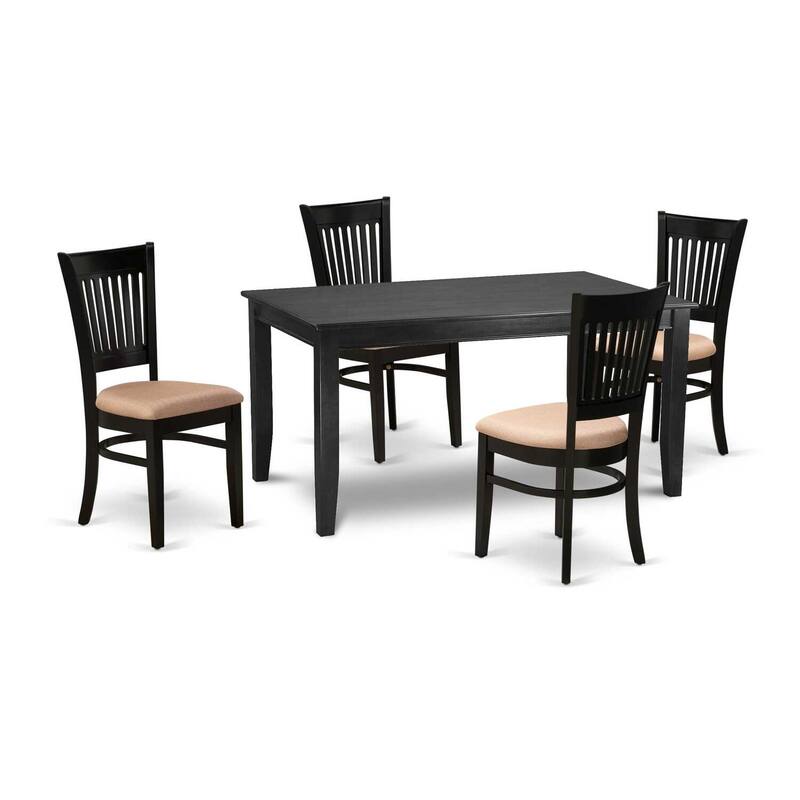 5-Piece Black Finish Solid Wood Top - Rectangular Dining Room Set Seats-4