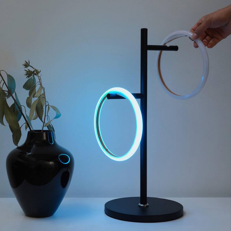 Brightech Saturn 21 in. Classic Black Industrial Integrated LED Desk Table Lamp with Built-In Color Changing Function