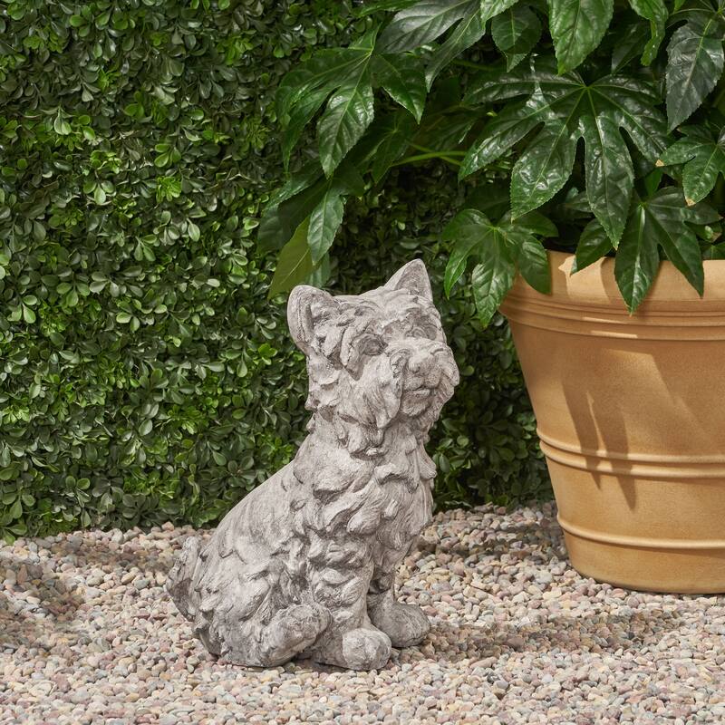 Roomfitters Cricket Dog Cast Stone Garden Statue, 15-Inch Terrier Puppy Sculpture in Lightweight Concrete, Antique Gray
