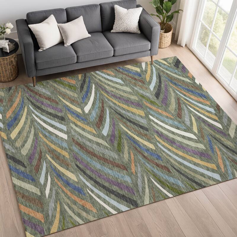 Machine Washable Indoor/ Outdoor Modern Feather Chantille Rug