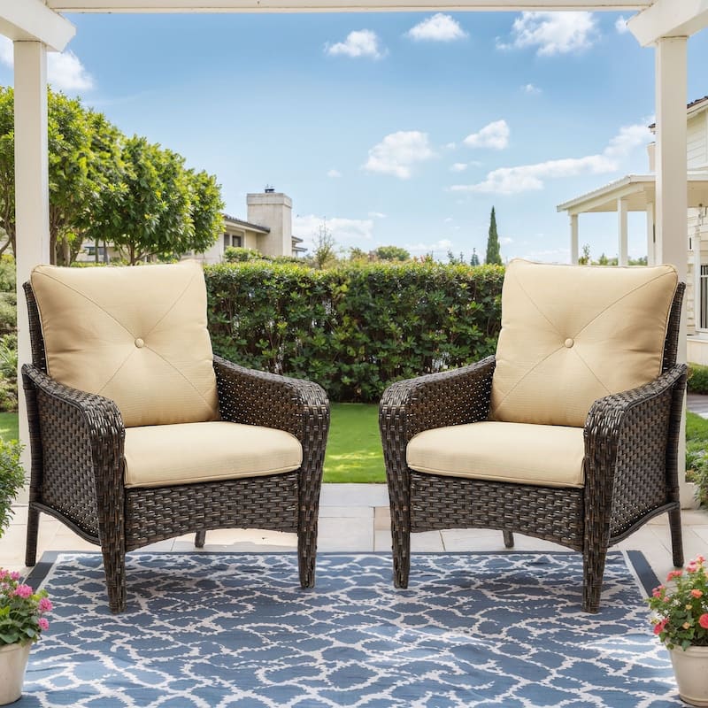 2 Pieces PE Rattan Wicker Chairs Outdoor Garden Chairs - Beige