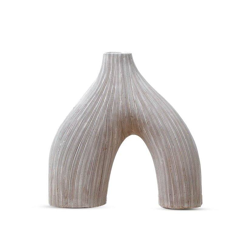 White U Shaped Textured Polyresin Vase for Modern Contemporary Decor - White