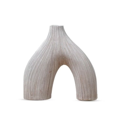 White U Shaped Textured Polyresin Vase for Modern Contemporary Decor