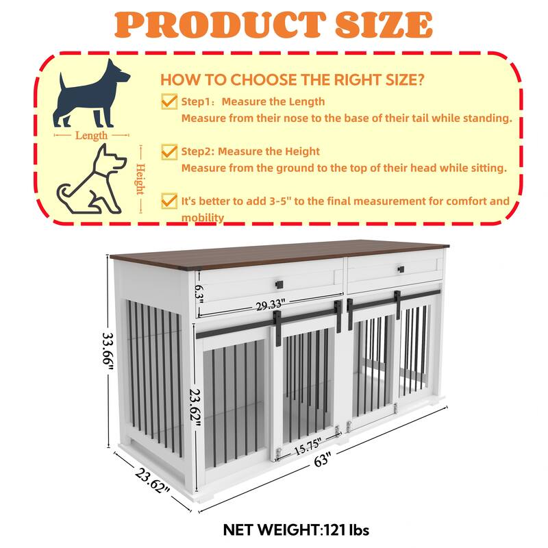 63'' Large Dog Crate Furniture for Double Dog
