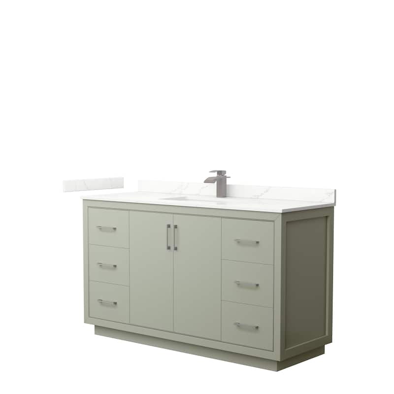 Icon 60-inch Single Vanity, Quartz Top - Light Green, Nickel Trim, Giotto Quartz Top