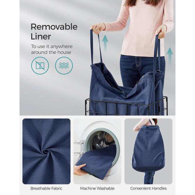 Laundry Hamper, 23.8 Gal (90L) Laundry Basket, Collapsible Clothes Hamper, Removable and Washable Liner, Metal Wire Frame