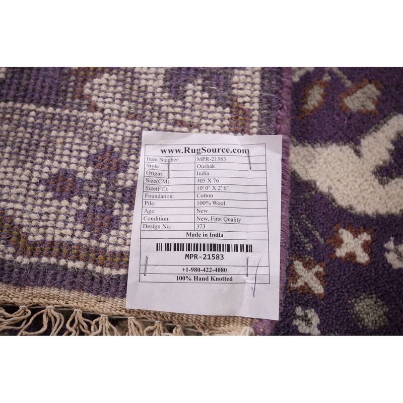 Purple Oushak Oriental Runner Rug Hand-Knotted Hallway Wool Carpet - 2'6"x 10'0"