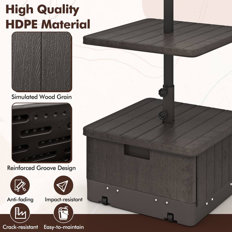 Gymax Patio 175lbs Fillable Umbrella Base w/ Table Tray Wheeled 3-in-1