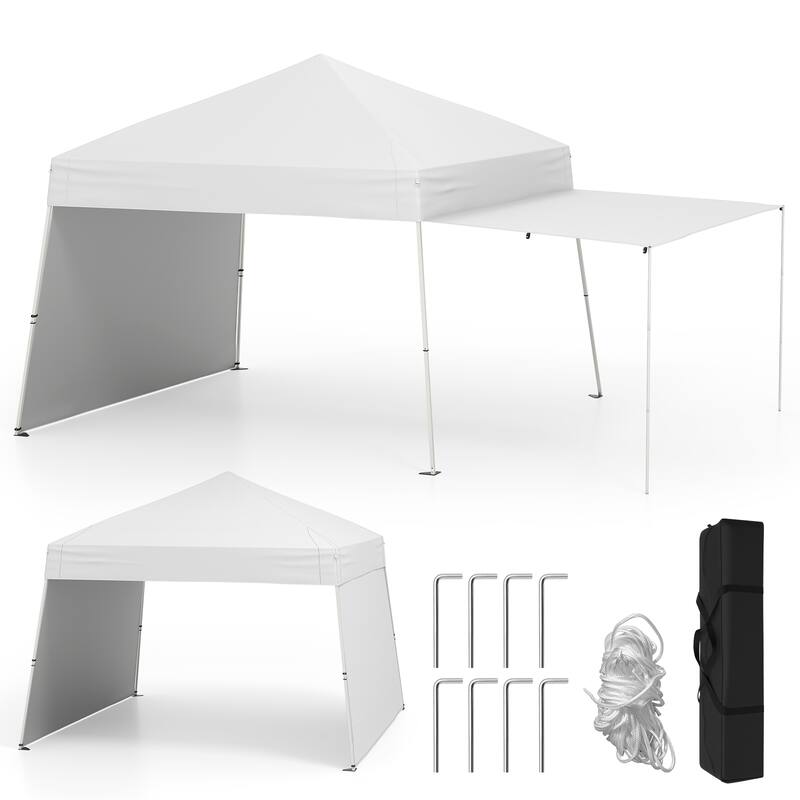 Gymax 14 X 9.2 FT Pop up Canopy Tent w/ 2 Convertible Sidewalls to - White