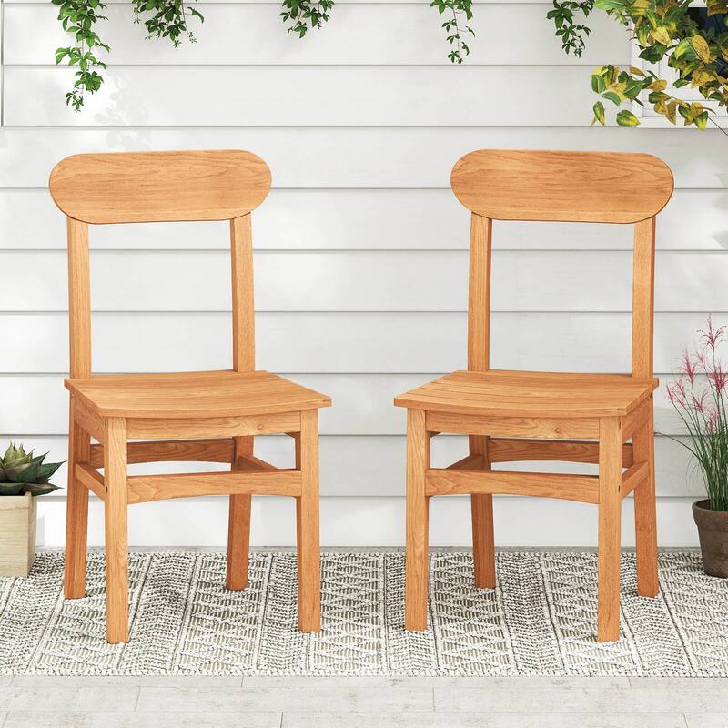 Costway 1/2 PCS Patio Teak Wood Chair Wooden Armless Dining Chair