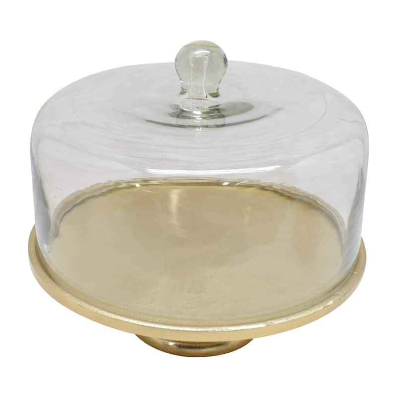 12.5"D Hammered Gold Cake Plate with Glass Dome - 12.5"D x 11"H