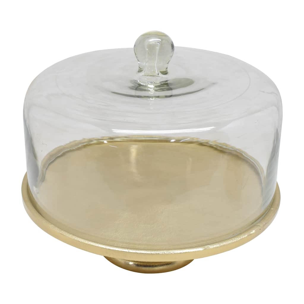 12.5"D Hammered Gold Cake Plate with Glass Dome - 12.5"D x 11"H
