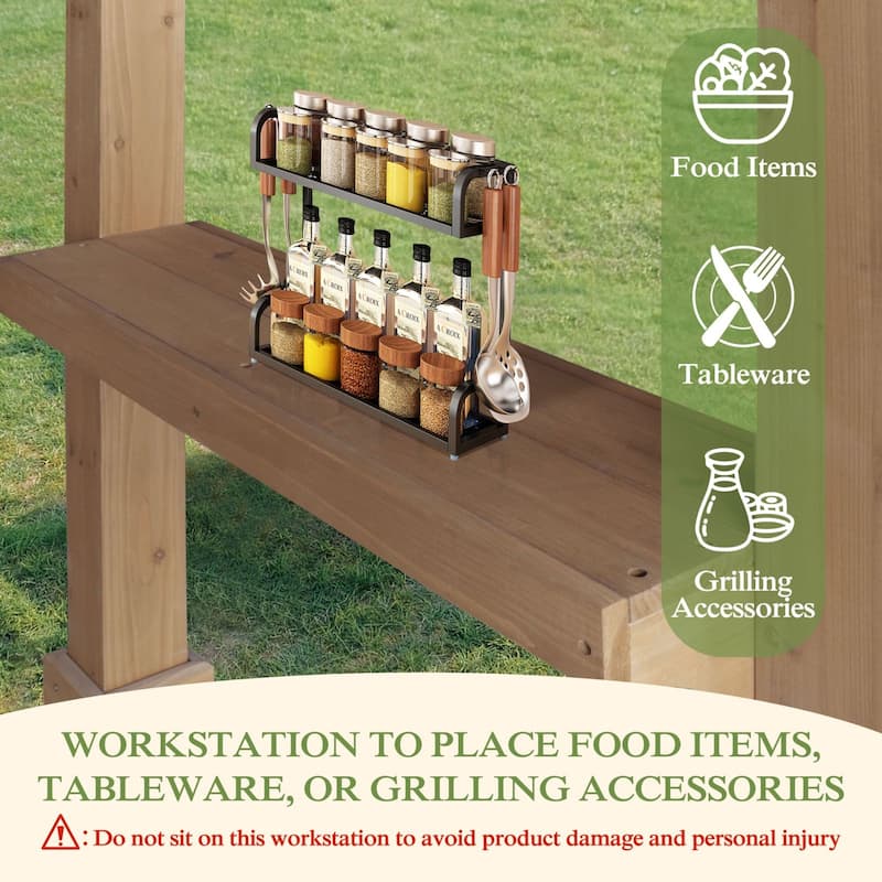 VEIKOUS Wood BBQ Grill Gazebo with Steel Roof for Patio Garden Backyard and Lawn