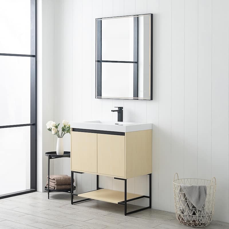 Freestanding Bathroom Vanity Set with Open Shelf & Acrylic Sink - 30" - Natural Maple