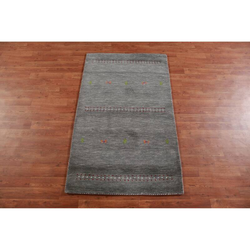 Hand Knotted Oriental 100% Wool Carpet Tribal Animal Pictorial Greys & Charcoal Gabbeh Area Rug - 4' 11'' X 3' 0''