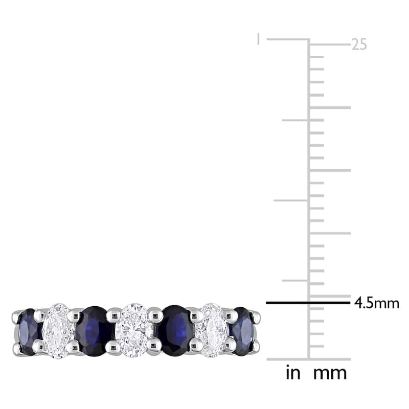 Miadora Oval Sapphire and 1/2ct TDW Diamond Semi-Eternity Anniversary Band in 14k White Gold