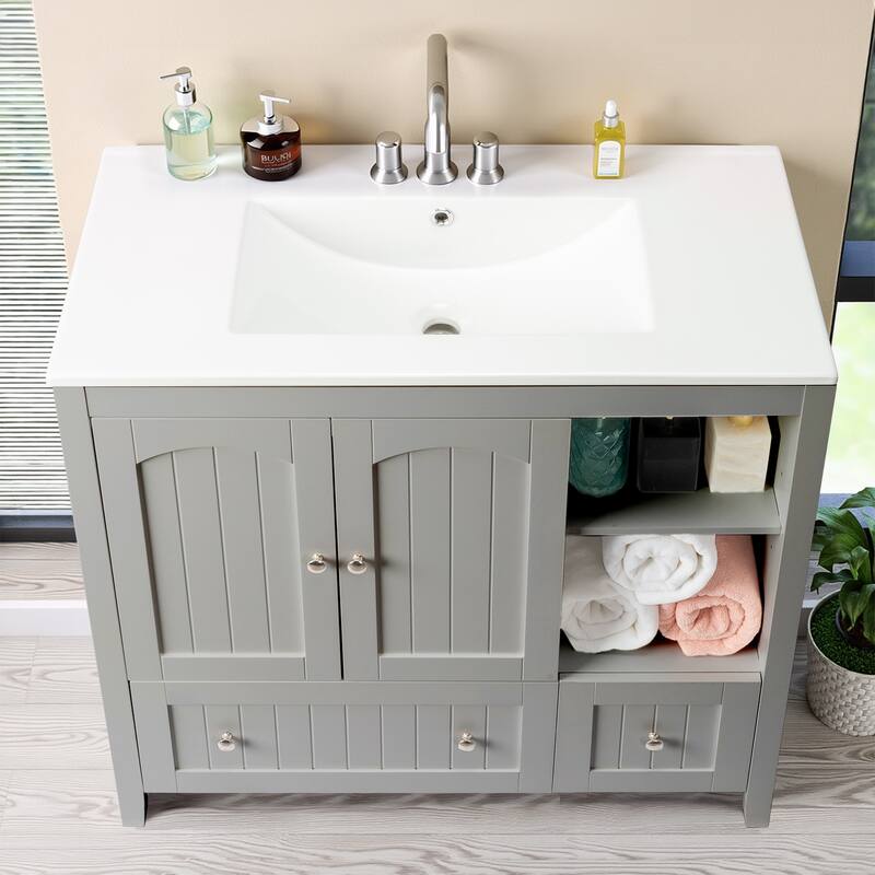 Modern Lacquered Bathroom Organizer Cabinet with Two Drawers and Dual Doors for Storage - 35.82”(H) x 18.11(W) x 32.28 (D)