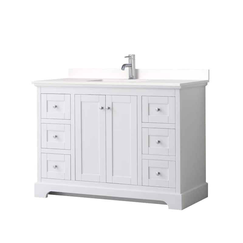 Wyndham Collection WCV232348S-QTZ-UNSMXX Avery 48" Free Standing - White / White Quartz Top / Polished Chrome