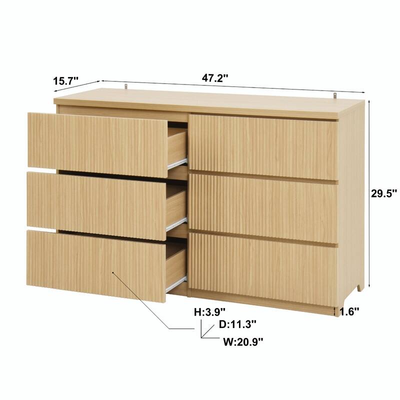 6-Drawer Wooden Storage Cabinet & Dresser, Clothes Organizer with Wavy Drawer Panels