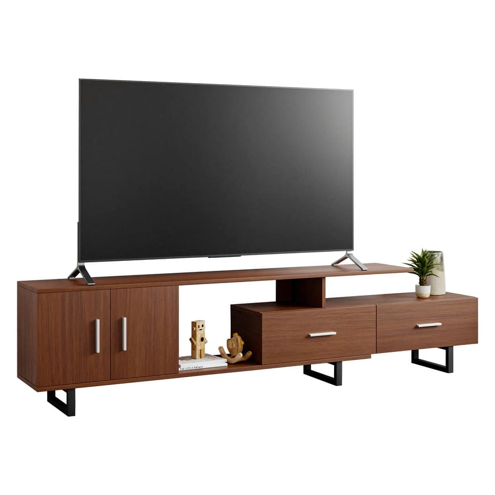 Avery 55 Inch Modern TV Stand with Steel Base, 2 Drawers, and Open Shelves - Entertainment Console for Living Room or Bedroom