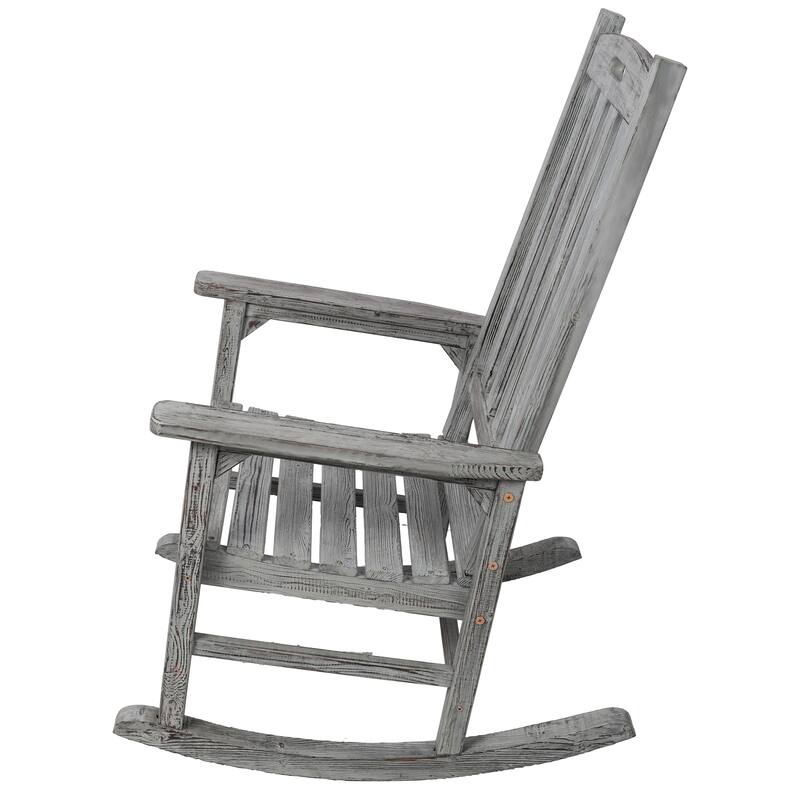 Wooden Oversized Porch Rocker Chair With Wide Seat And Tall Backrest (Excluding the table) - Light Gray