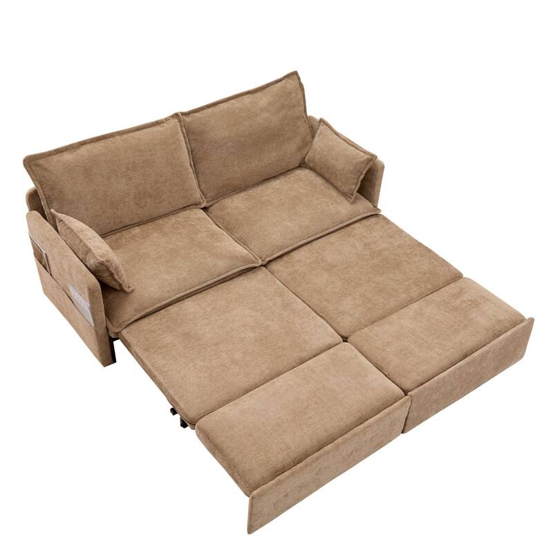 73.6" Corduroy Convertible 3-in-1 Sofa Bed with Charging Ports