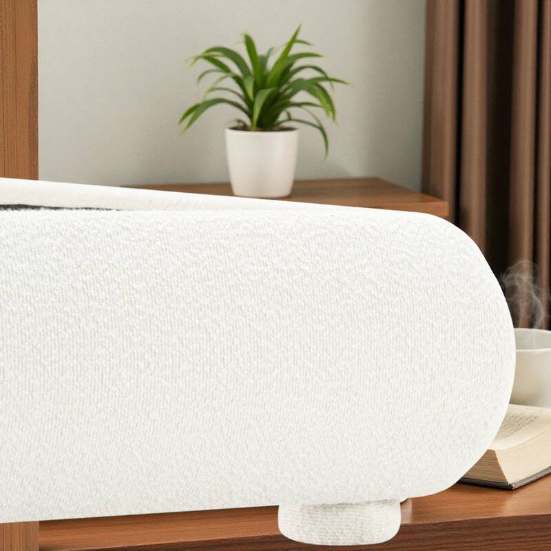 Modern Fabric Upholstered Bed with Curved Headboard, Strong Metal Frame, Queen/King Size Platform Bed