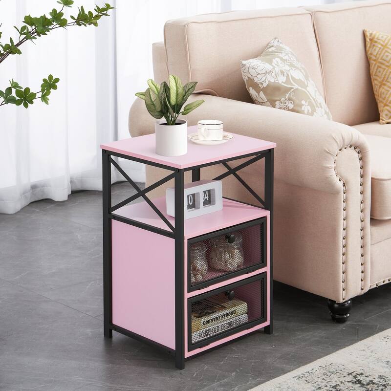 Javlergo Set of 2 Nightstand with 2 Drawers, Small Nightstands Bedside Tables with Storage Shelf for Living Room, Bedroom