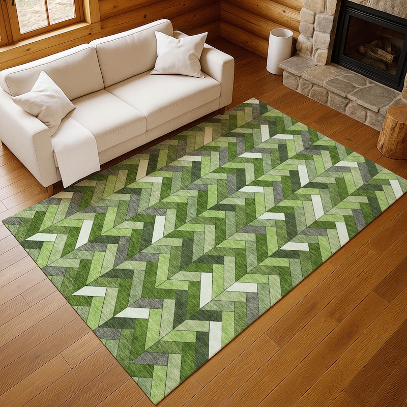 Machine Washable Indoor/ Outdoor Modern Chevron Chantille Rug