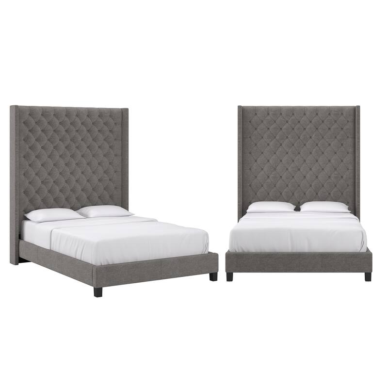 Detmold Wingback Button Tufted High Headboard Platform Bed