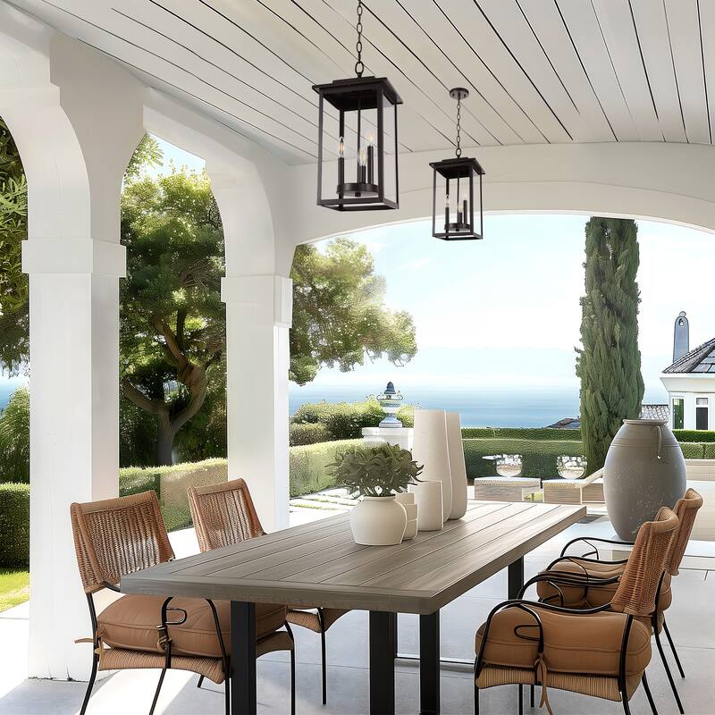 3-Light Transitional Outdoor Hanging Pendant Lantern with Clear Glass