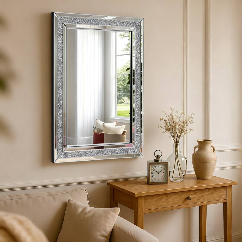 Glam Crystal Accent Mirror Diamond Inlay Wall Mirror