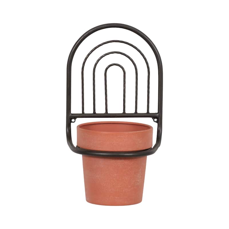 11" Metal Wall Planter Black Iron Arched Rainbow Mounted Wall Planter with Small Terracotta Planter Contemporary - 7" x 6" x 11" - Rainbow Black - 7" x 6" x 11"