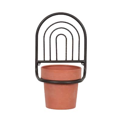 11" Metal Wall Planter Black Iron Arched Rainbow Mounted Wall Planter with Small Terracotta Planter Contemporary - 7" x 6" x 11"