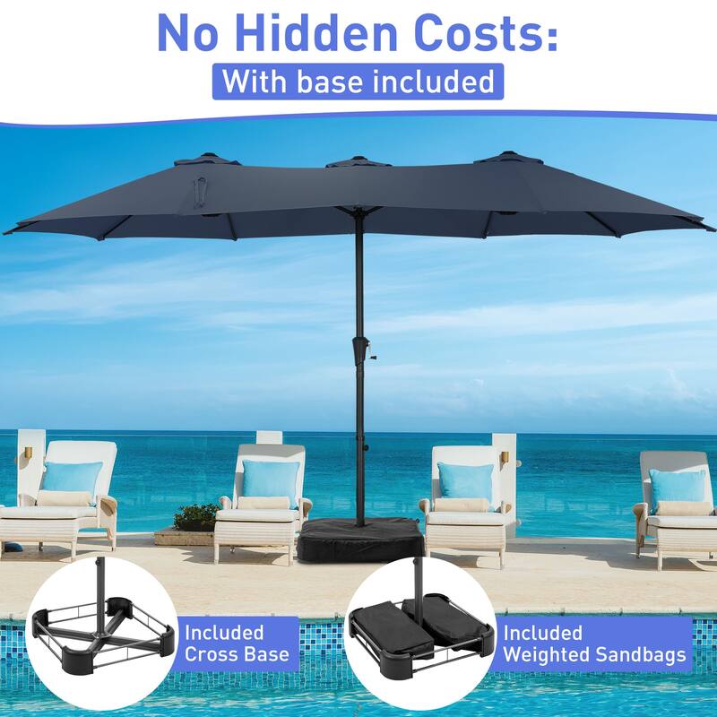 Ainfox 10ft Solar Patio Umbrella 40 LED Lighted and Umbrella Base, Strip Lights Outdoor Market Table Umbrella