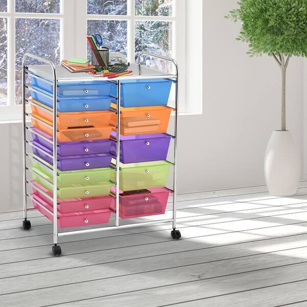 Shop Gymax Rolling Storage Cart 15 Drawers Organize Shelf Office