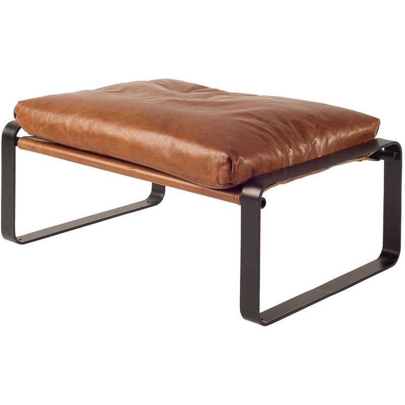 Hornet I Brown Genuine Leather w/ Black Iron Frame Ottoman