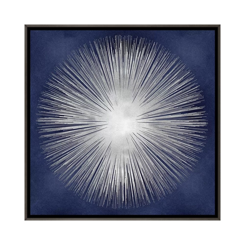 iCanvas "Silver Sunburst On Blue I" by Abby Young Framed