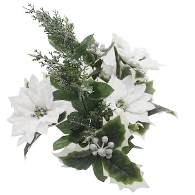 Artificial Winter Mixed Bush Holiday , White, Silver,