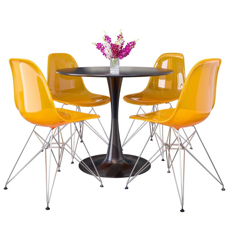 5-Piece Dining Set with 35" Round MDF Table and 4 ABS Plastic Side Chair in Chrome