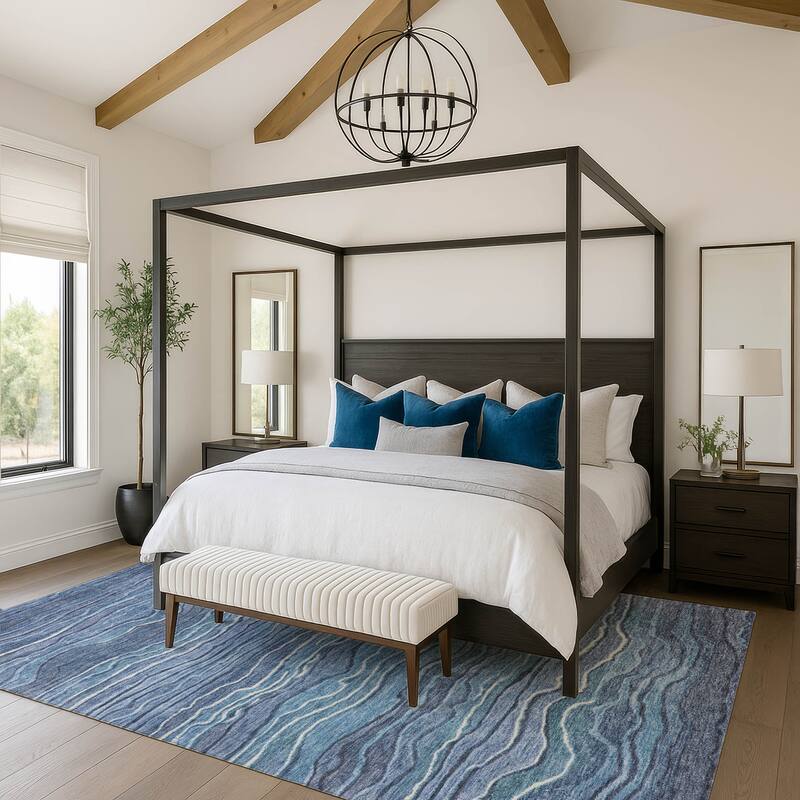 Premium Washable Super Soft Contemporary Stripe Mayfield Rug - Blue - 8' x 10'