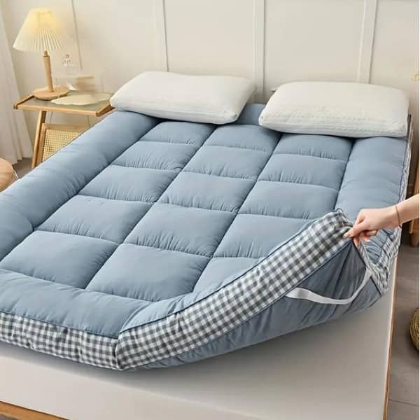 Shatex Grid-Trimmed Mattress Topper and Foldable Mattress Pad - Blue - Full